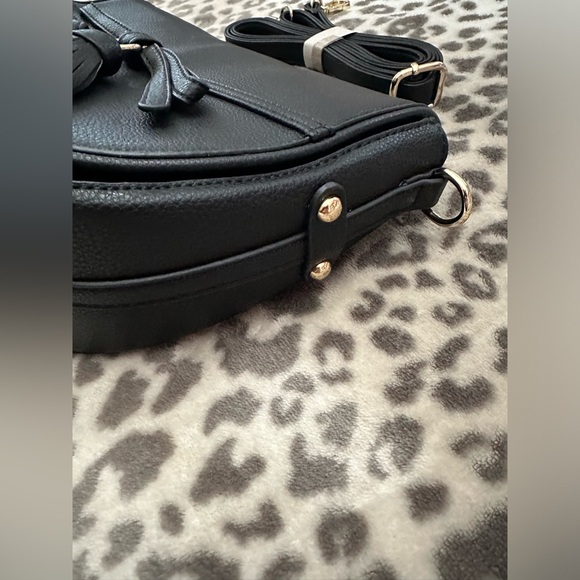 Pink Haley Faux Leather Crossbody Purse with Double Tassels in Black - Picture 7 of 15